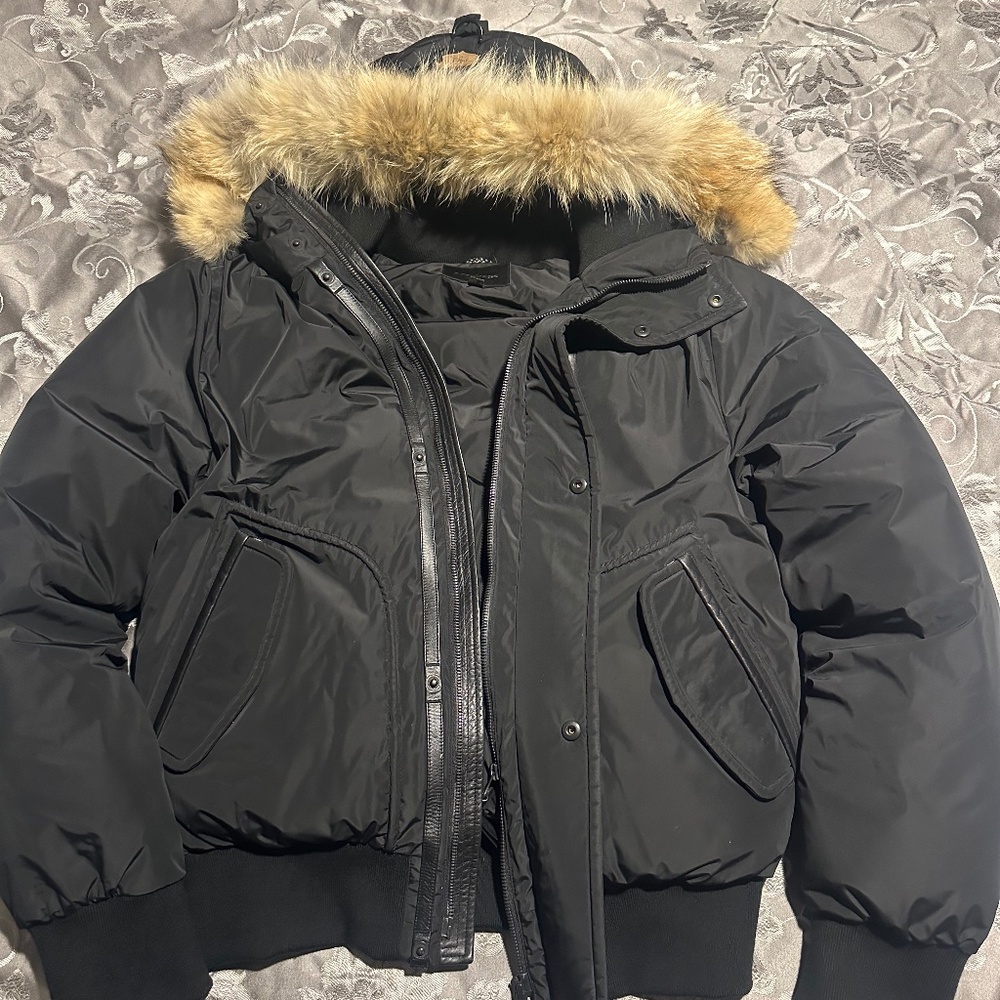Mackage Black Fur hooded bomber jacket.